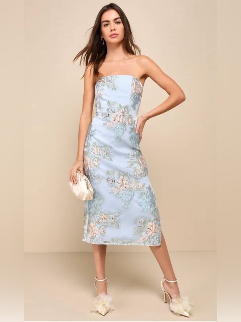 Lulus NWT Upgraded Event Strapless Blue Jacquard Midi Cocktail Dress XL